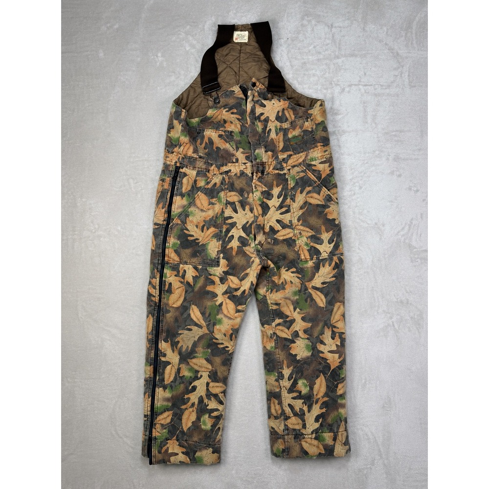 Vintage Kelly Cooper Tru-Leaf Camo Hunting Bibs Overalls Mens Medium Short 39x25